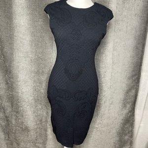 Navy blue spandex sleeveless midi dress brand Bebe